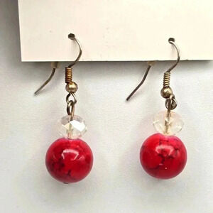 Red Bead Drop Dangle Hook Fashion Jewelry Boho Retro Earrings E18